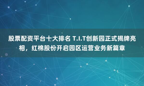 股票配资平台十大排名 T.I.T创新园正式揭牌亮相，红棉股份开启园区运营业务新篇章