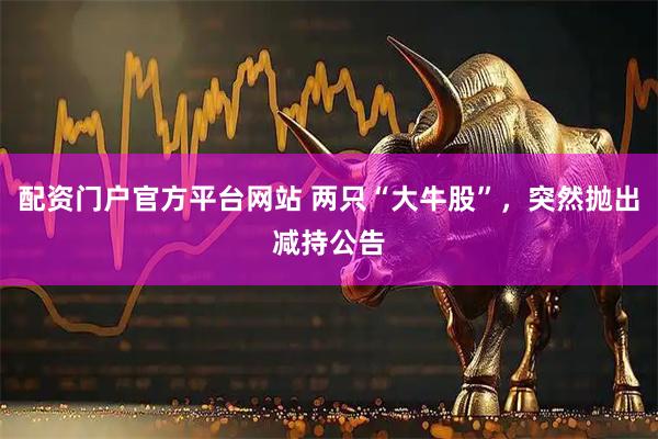 配资门户官方平台网站 两只“大牛股”，突然抛出减持公告